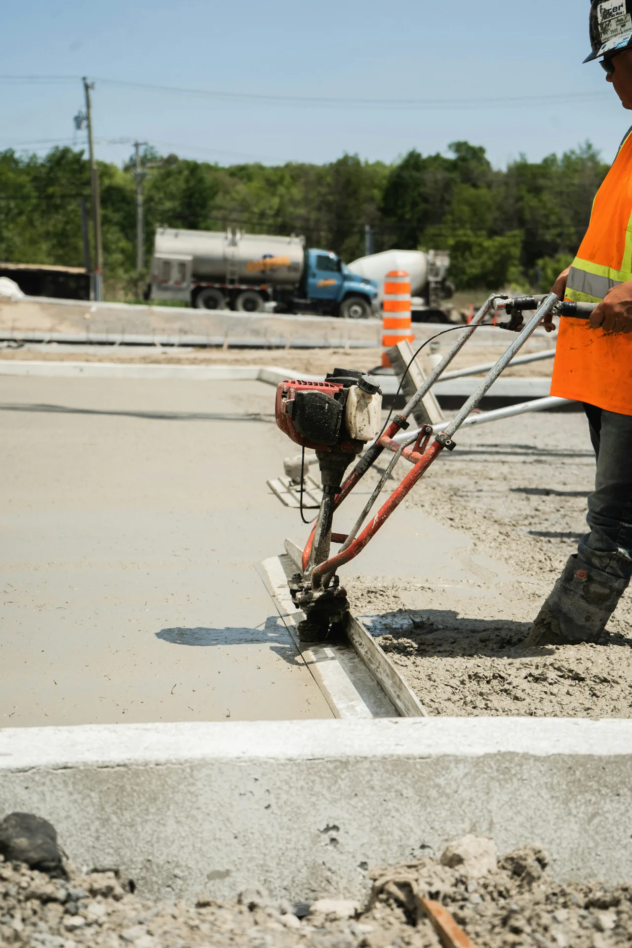 machine slipform curb and gutter being poured in Pittsburgh