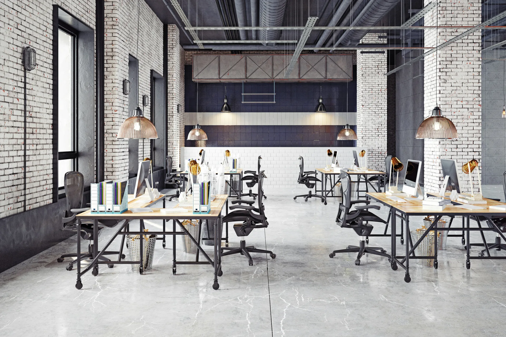 polished concrete floor in a bright Pittsburgh office