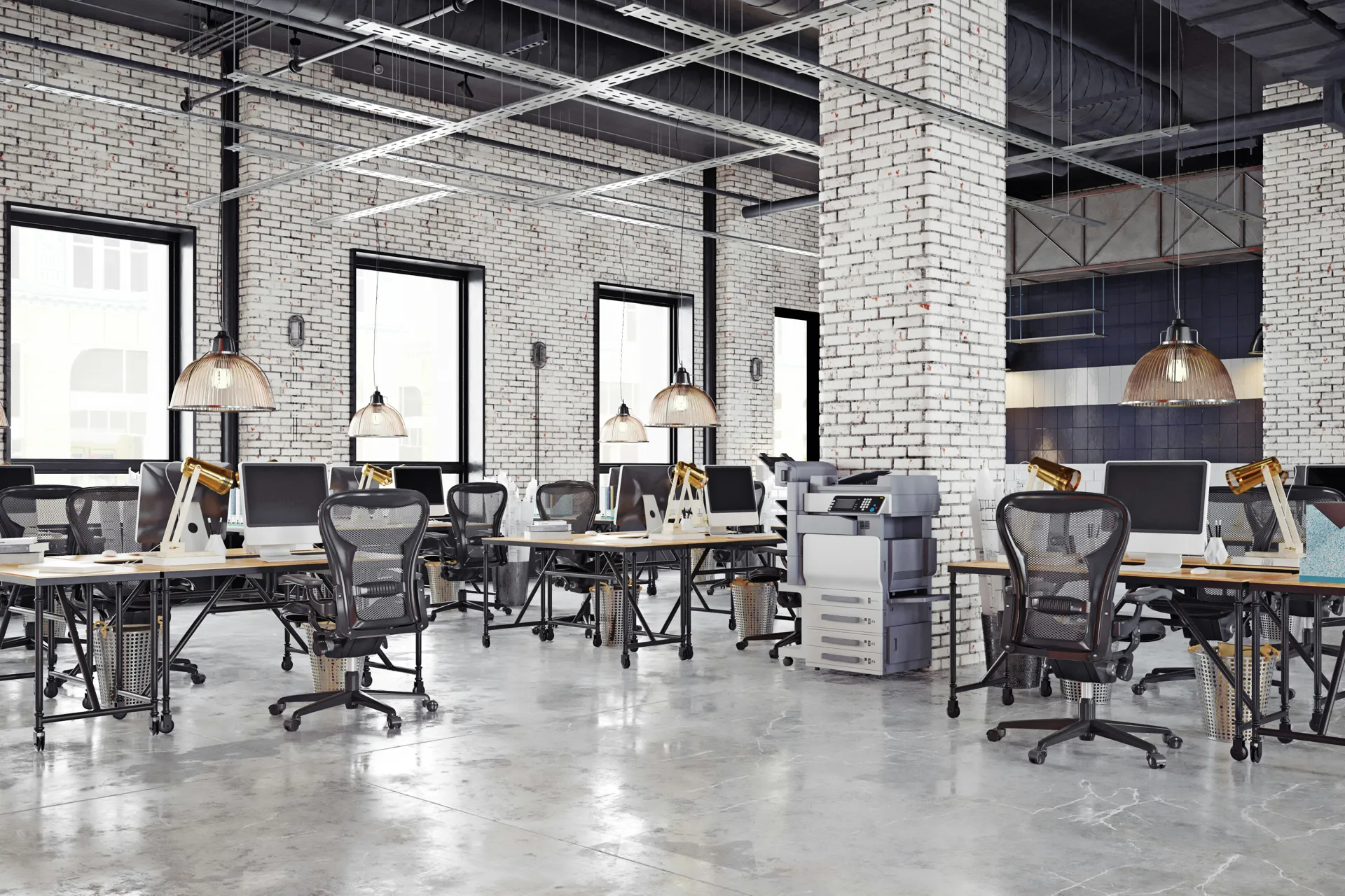 polished concrete floor in a Pittsburgh loft office space