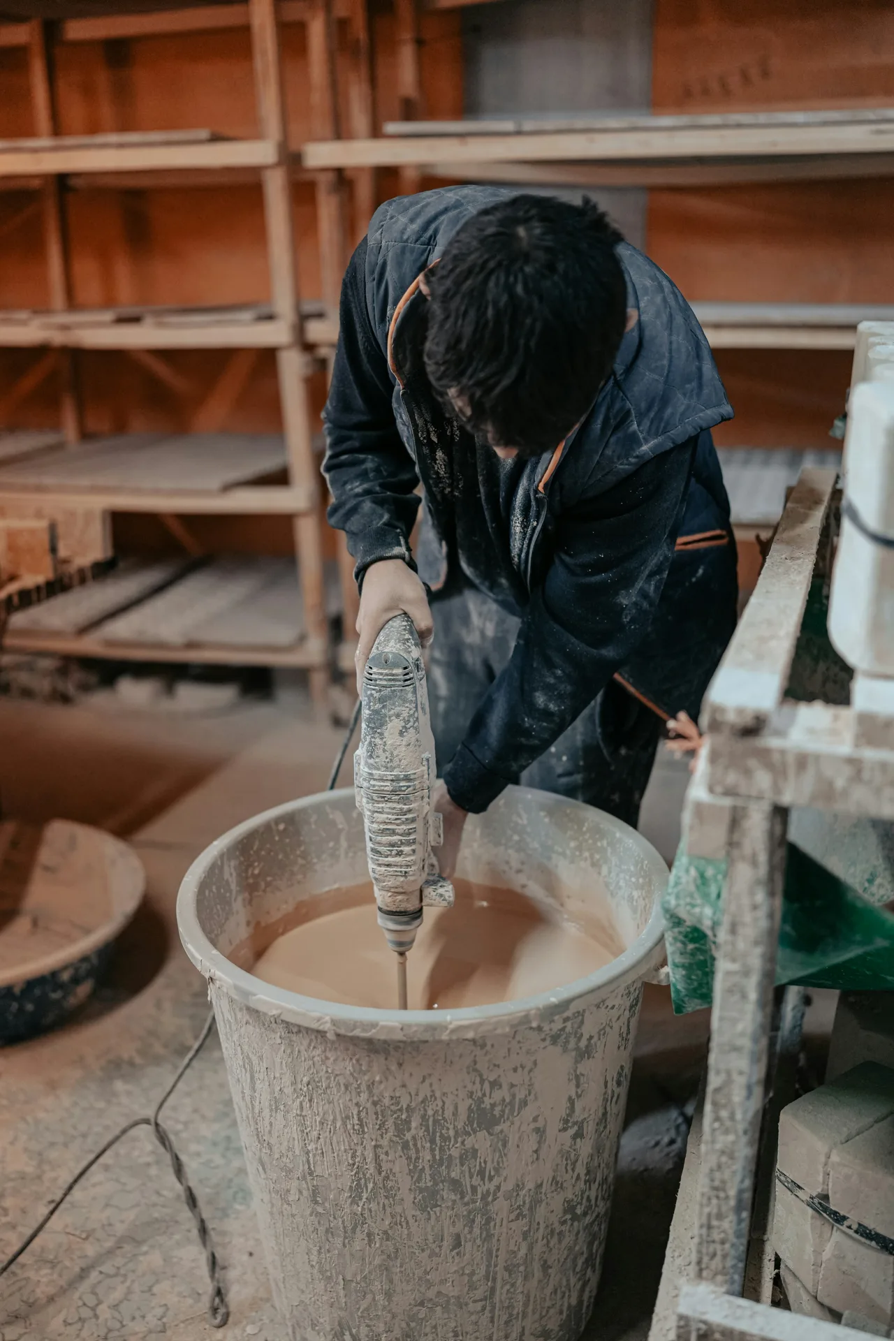 Sakrete mixed in a paddle mixer on a Pittsburgh site