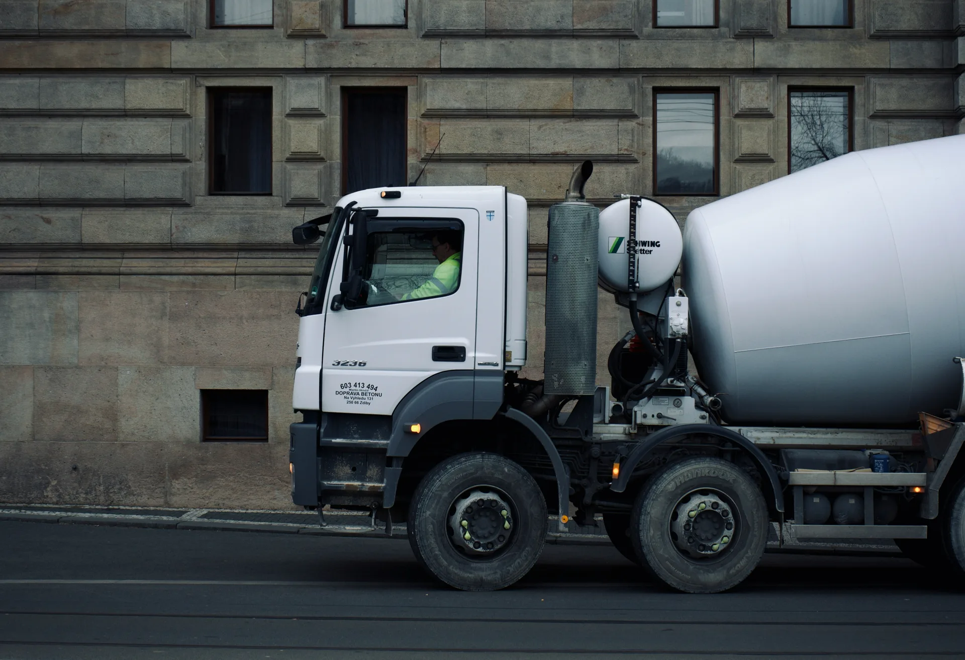 ready-mix concrete truck delivering on a Pittsburgh pour