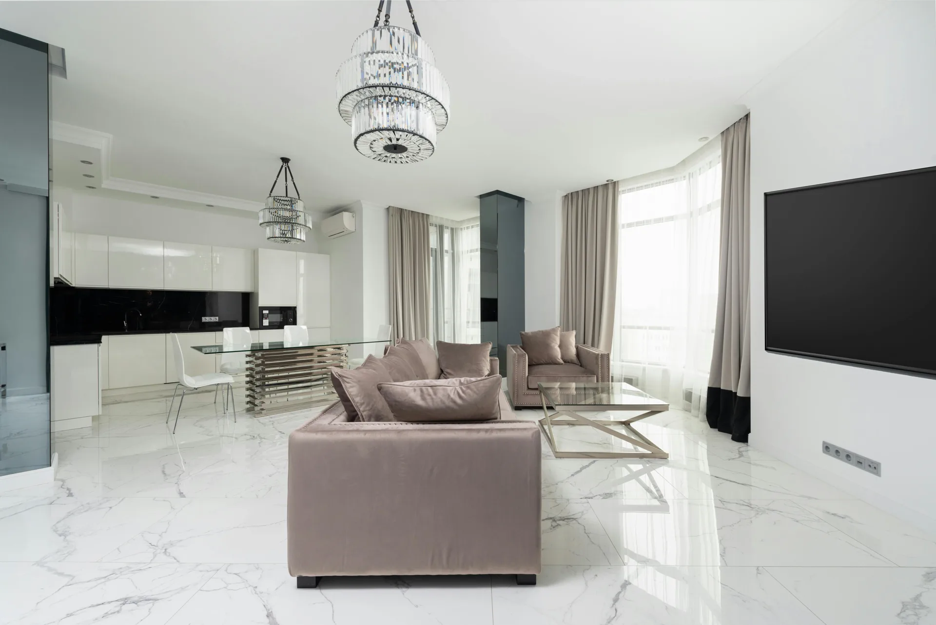 polished concrete floor in a luxury Pittsburgh living room